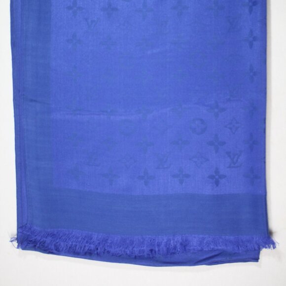 Louis Vuitton Stole Shawl Wrap 65% Cashmere 35% Silk Blue Used - Picture 10 of 10
